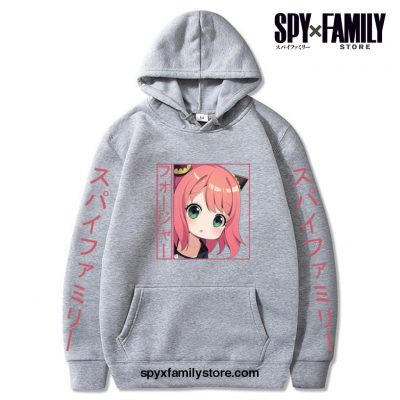 Kawaii Anya Pullover Casual Hoodie Gray / S