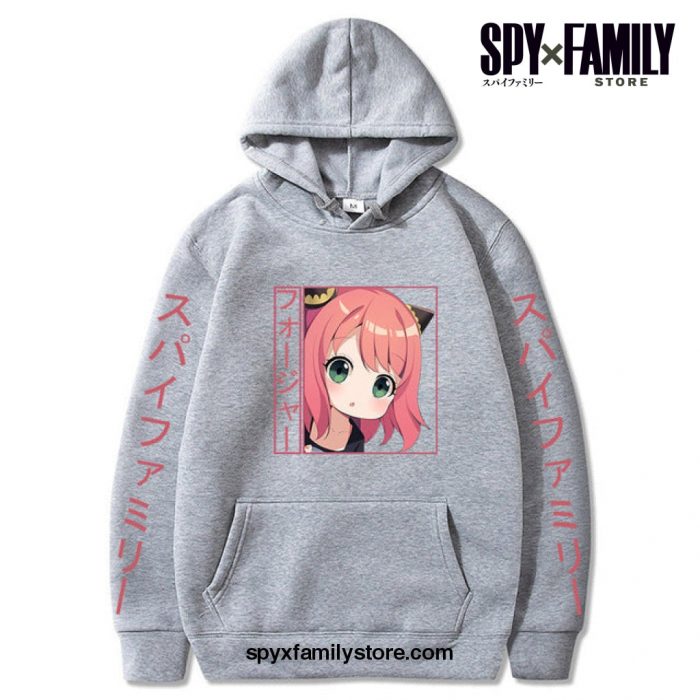 Kawaii Anya Pullover Casual Hoodie Gray / S